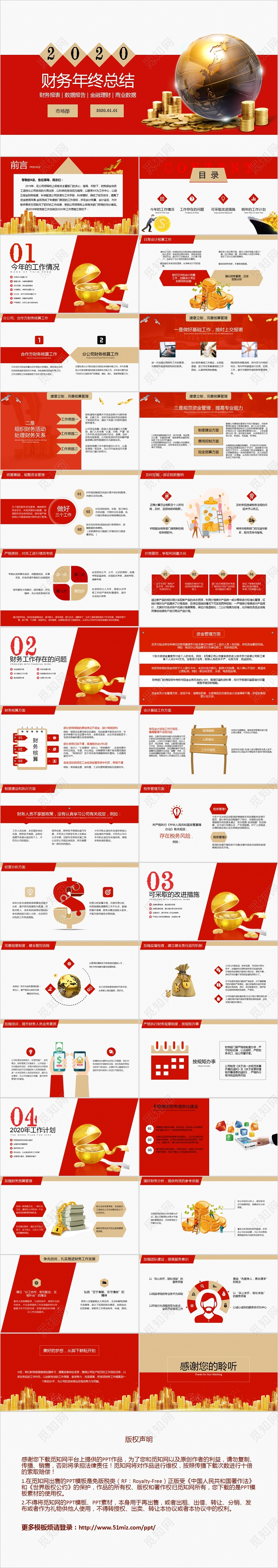 红色2020年财务年终工作总结PPT模板