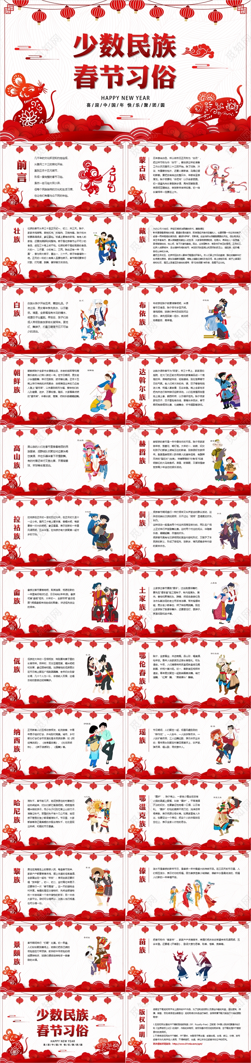 红色喜庆中国风剪纸风少数民族春节习俗动态春节新年PPT模板