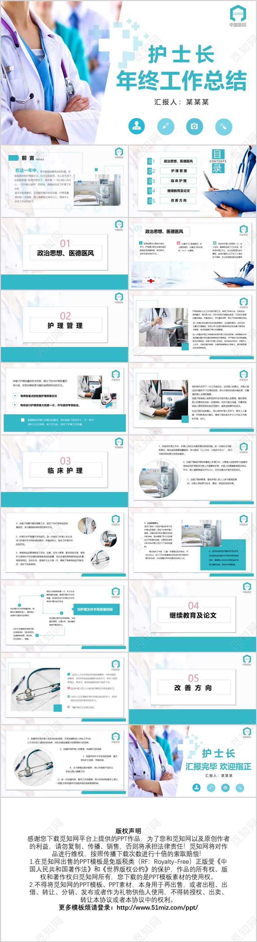 护士长年终工作总结PPT模板宣传PPT动态PPT
