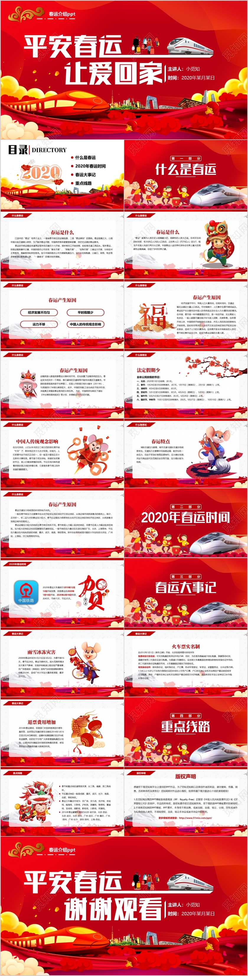 红色喜庆风平安春运让爱回家春运介绍PPT模板