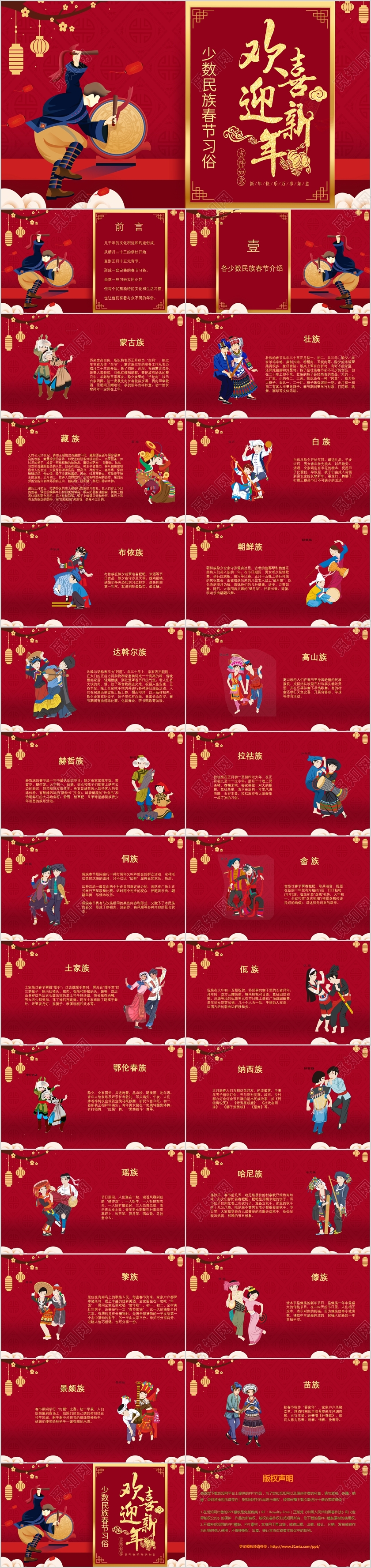 红色新年少数民族春节习俗通用PPT模板
