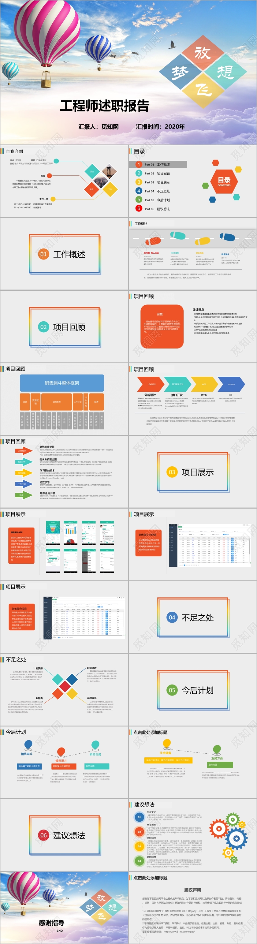 彩色简约工程师述职报告工作总结PPT模板
