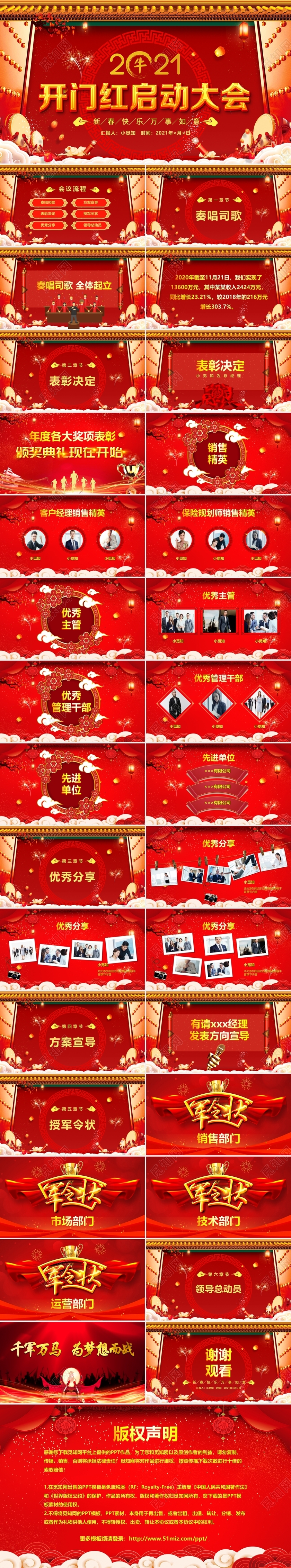 红色喜庆中国风2020开门红启动大会新年年会动态PPT模板