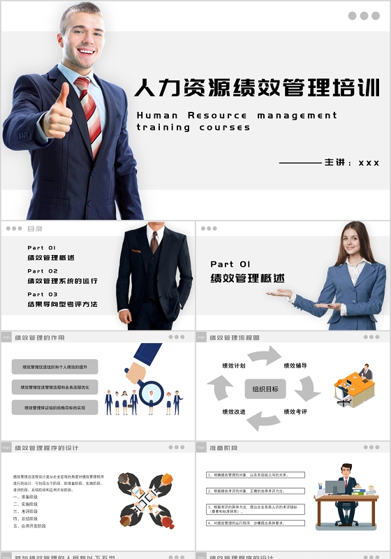 白色简约风格人力资源 绩效管理培训PPT模板