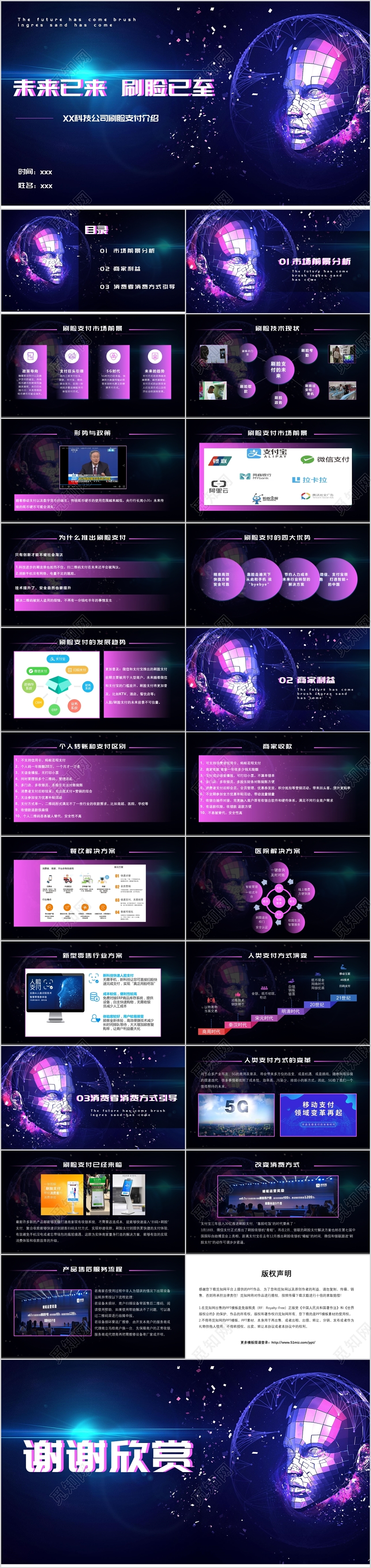 紫色科技风格未来已来刷脸已至PPT模板