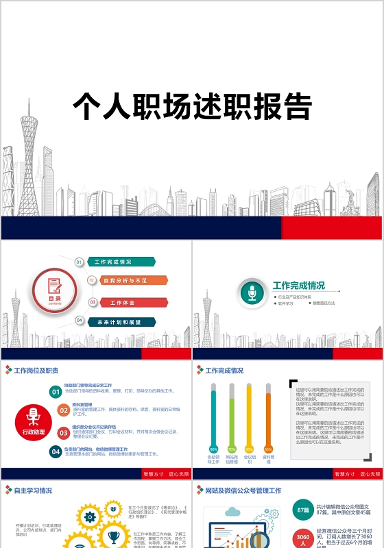 简约个人职场述职报告PPT模板宣传PPT动态PPT