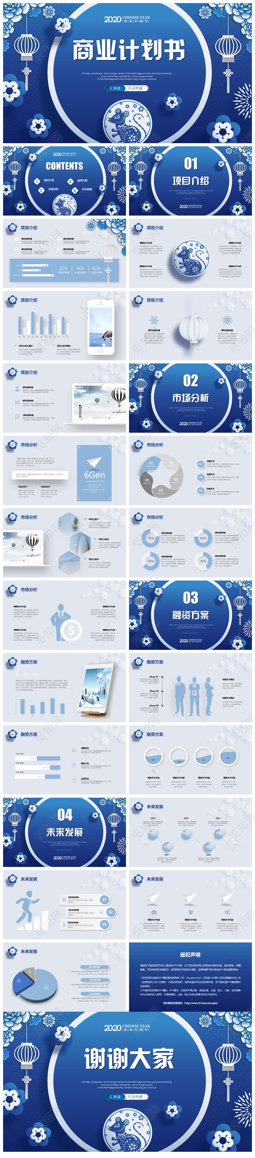 蓝色微立体剪纸风2020鼠年商业项目计划书新年规划PPT模版