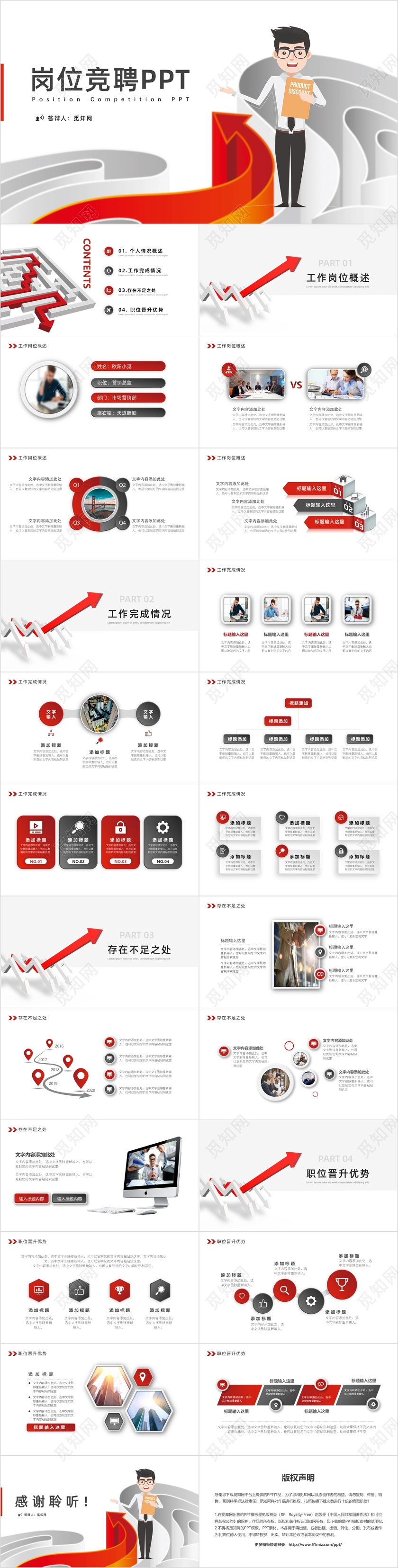2020红色微粒体商务岗位竞聘晋升演讲汇报PPT模板