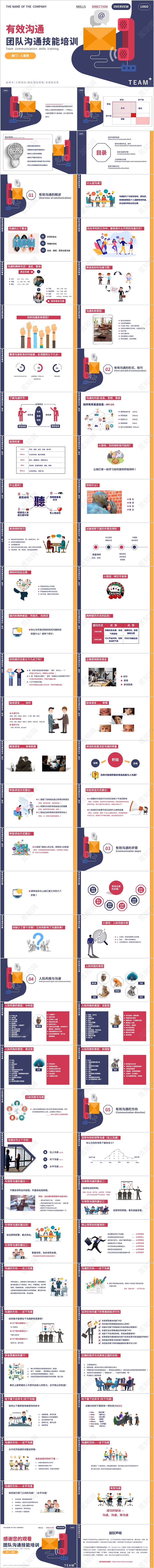 企业培训扁平简约蓝色团队有效沟通培训动态PPT模板