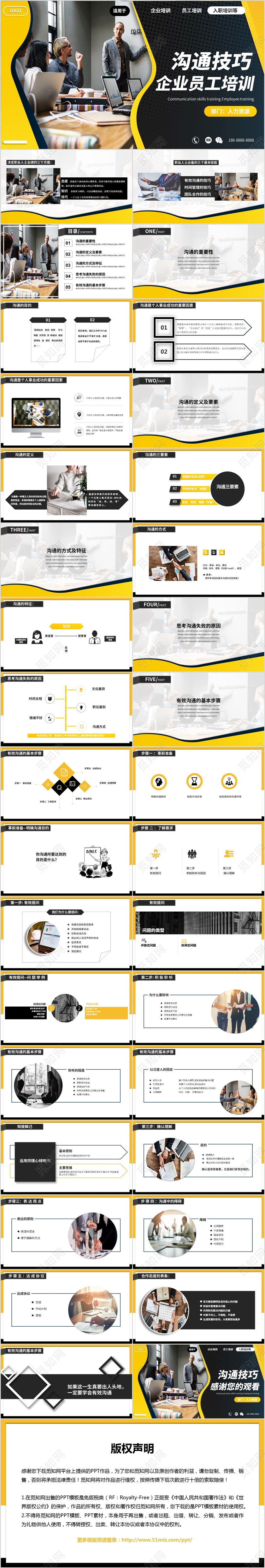 大气简约企业有效沟通技巧培训入职培训PPT模板