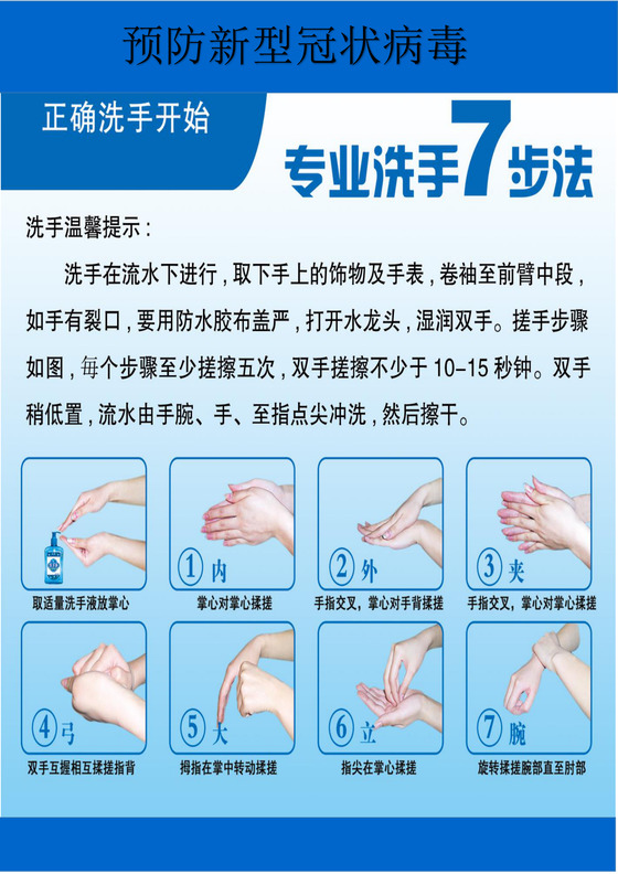 简约蓝色抗击新型冠状病毒正确洗手步骤word文档模板疫情
