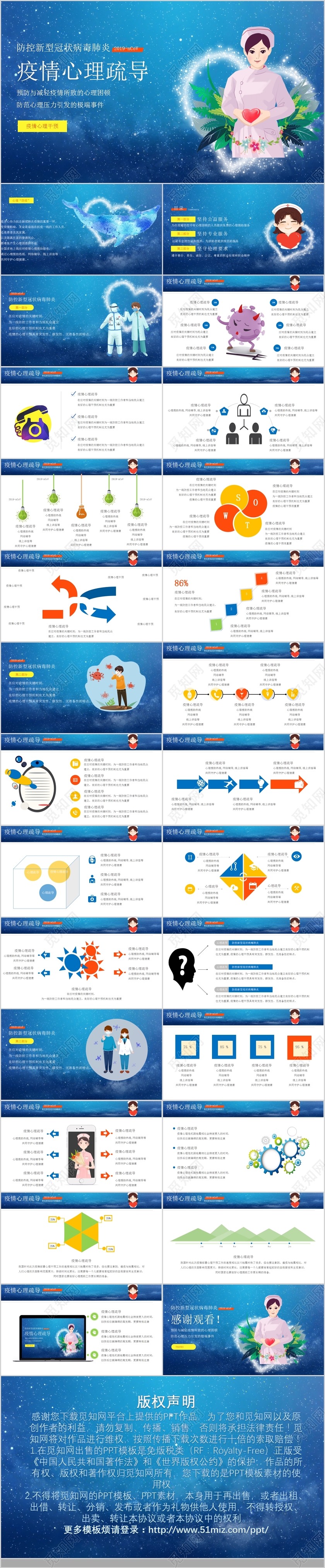 蓝色大气疫情心理辅导肺炎主题安全教育安全生产PPT疫情心里疏导