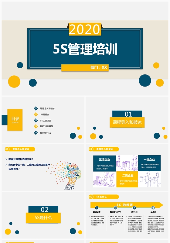 黄色简约商务5S管理企业培训PPT模版