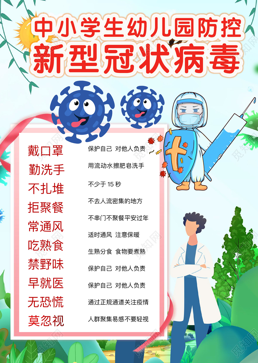 简约可爱中小学生幼儿园预防新型冠状病毒手抄报word模板疫情