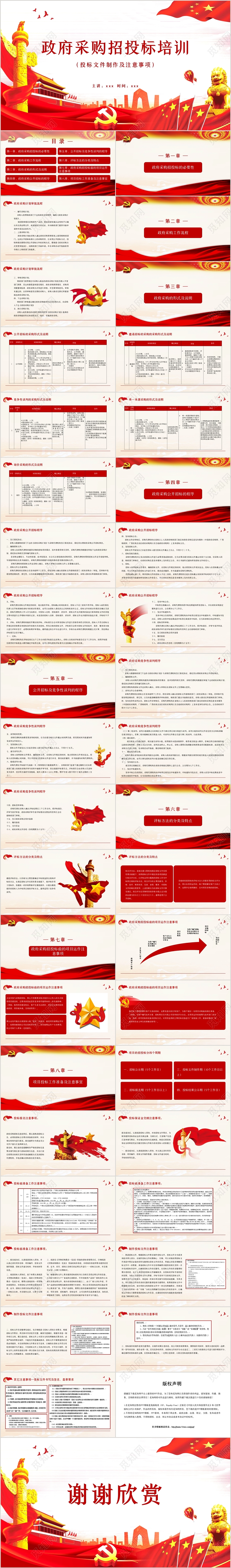 红色党政党建党课风格政府招标采购培训PPT模板