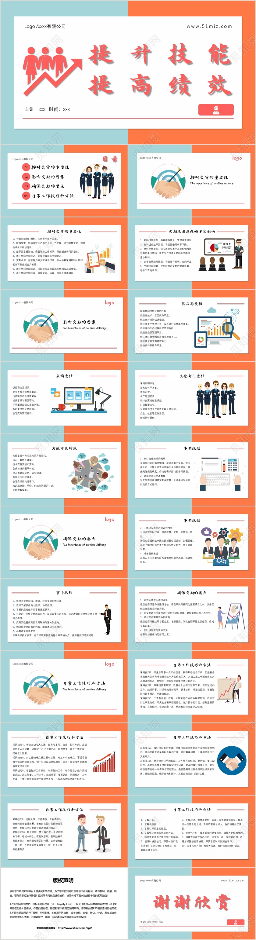 黄色清新风格提高效率提升技能培训PPT模板