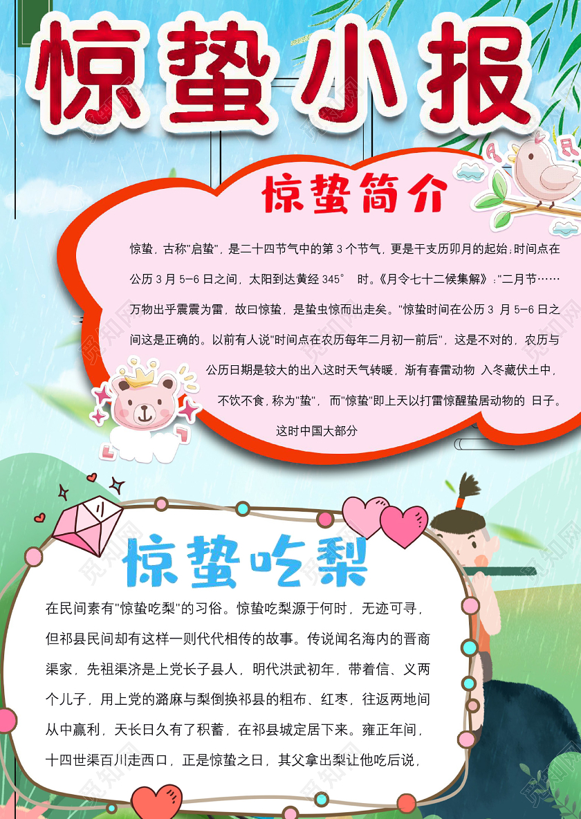 简约可爱惊蛰小报word模板惊蛰小报二十四节气