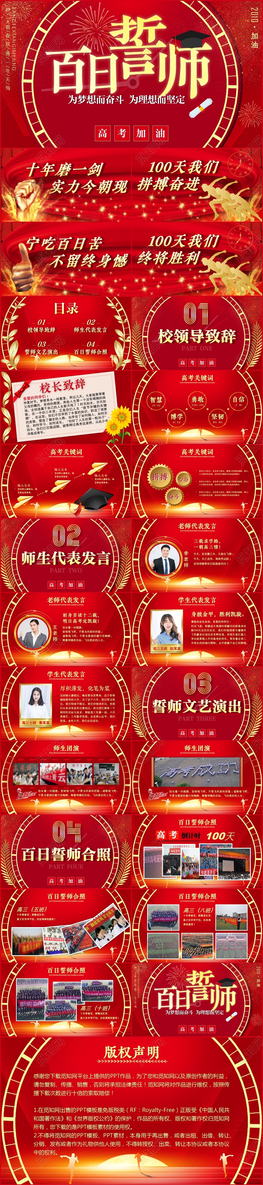 红色大气激励高考百日冲刺誓师大会主题班会PPT模板