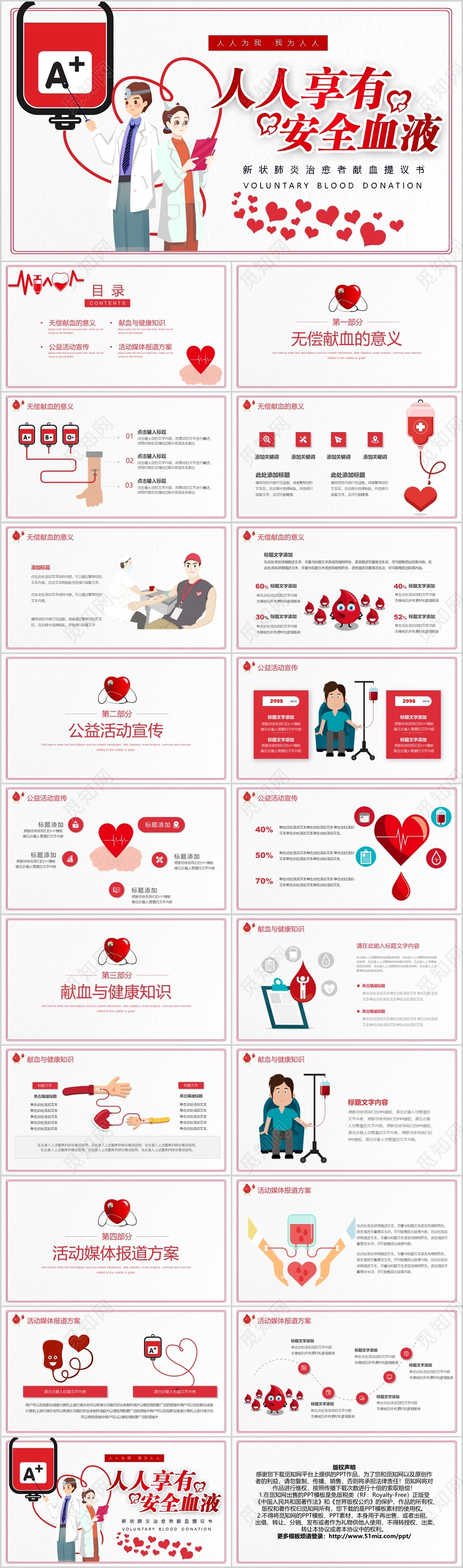公益卡通人人享有安全血液献血爱心活动宣传方案PPT模板