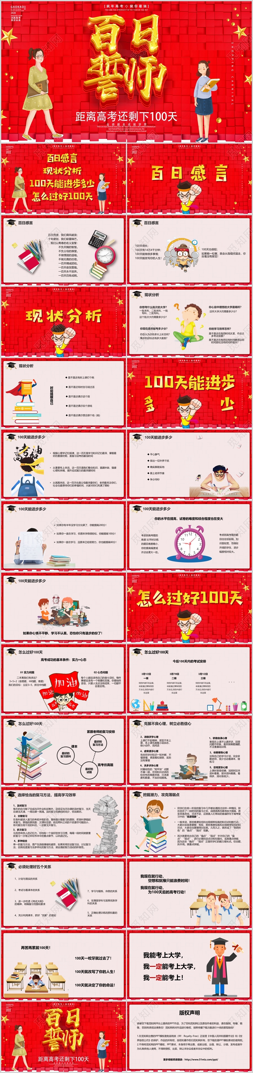 红色儿童卡通百日宣誓中高考冲刺PPT模板