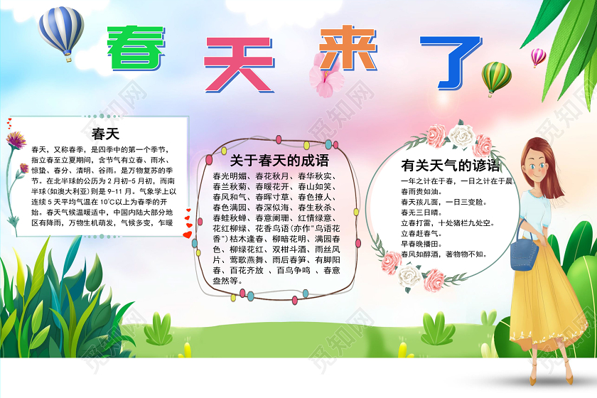 绿色小清新横版春天手抄报word文档模板春天小报手抄报