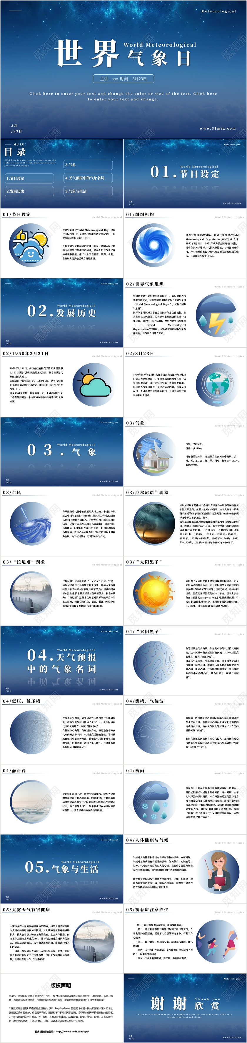 蓝色简约风世界气象日PPT模板