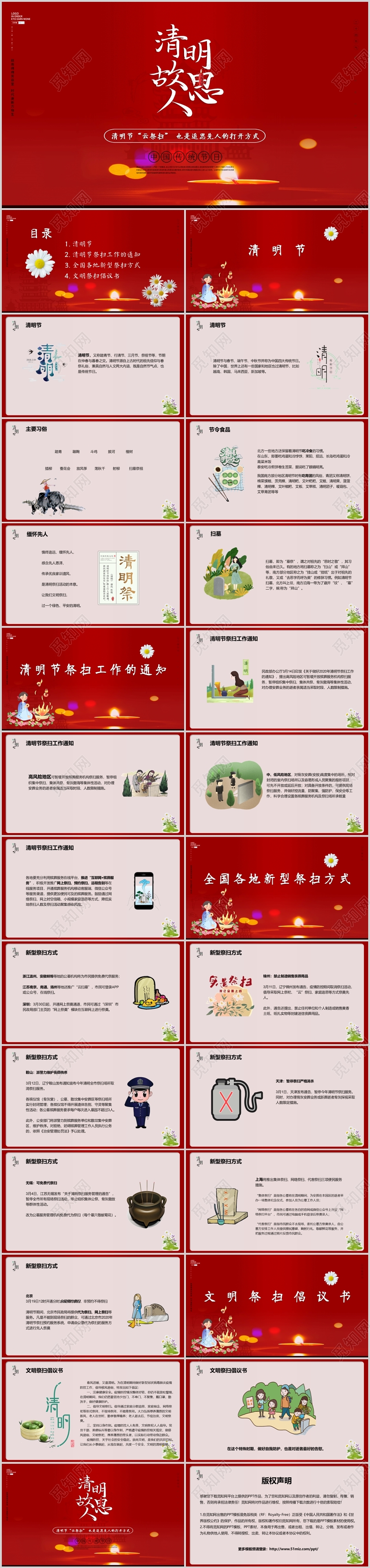 红色大气清明思故人清明节云祭扫线上活动ppt模板