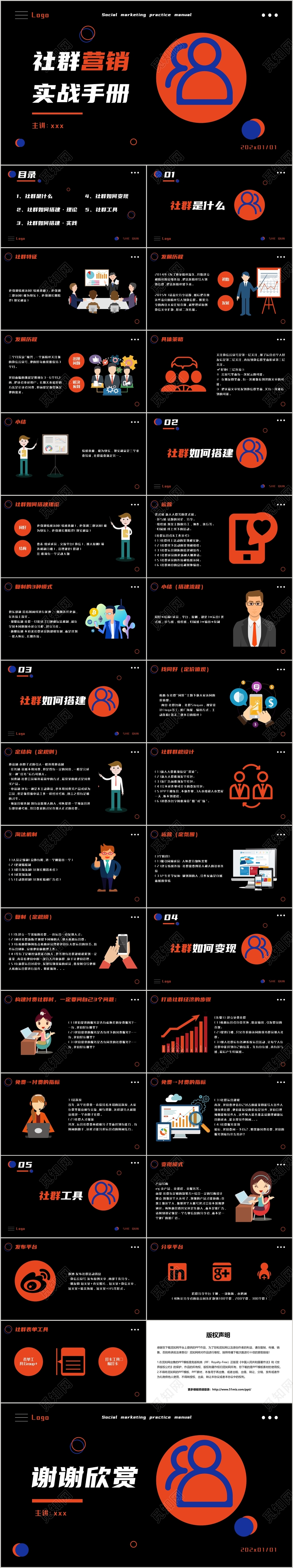 黑色简约风格社群营销实战手册PPT模板