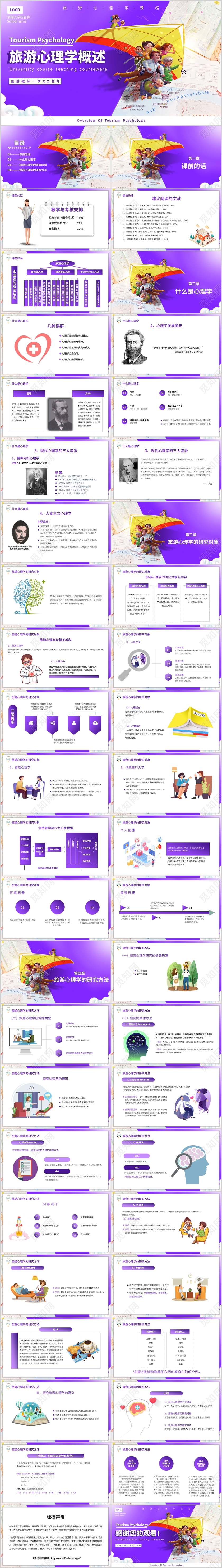 紫色大学课程旅游心理学概论教学课件动态PPT模板说课