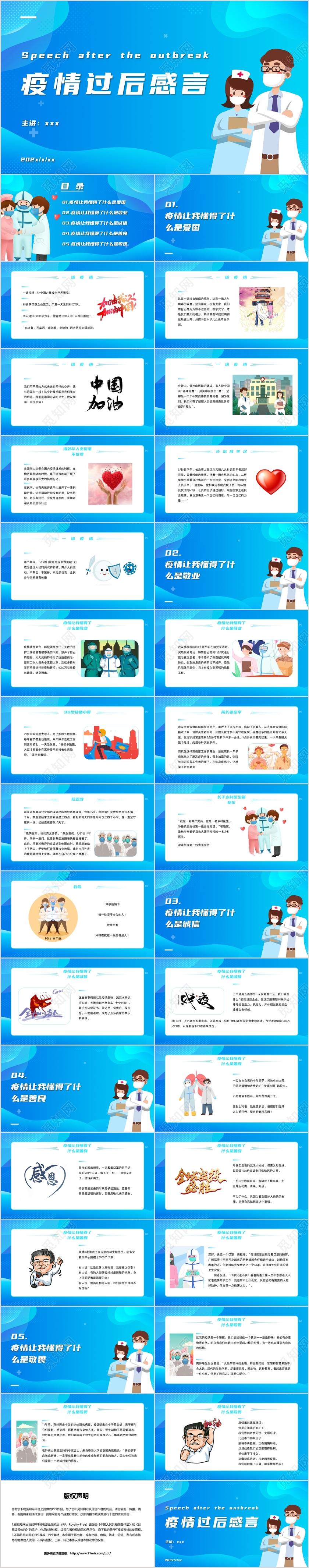 蓝色简约风疫情过后感言PPT模板