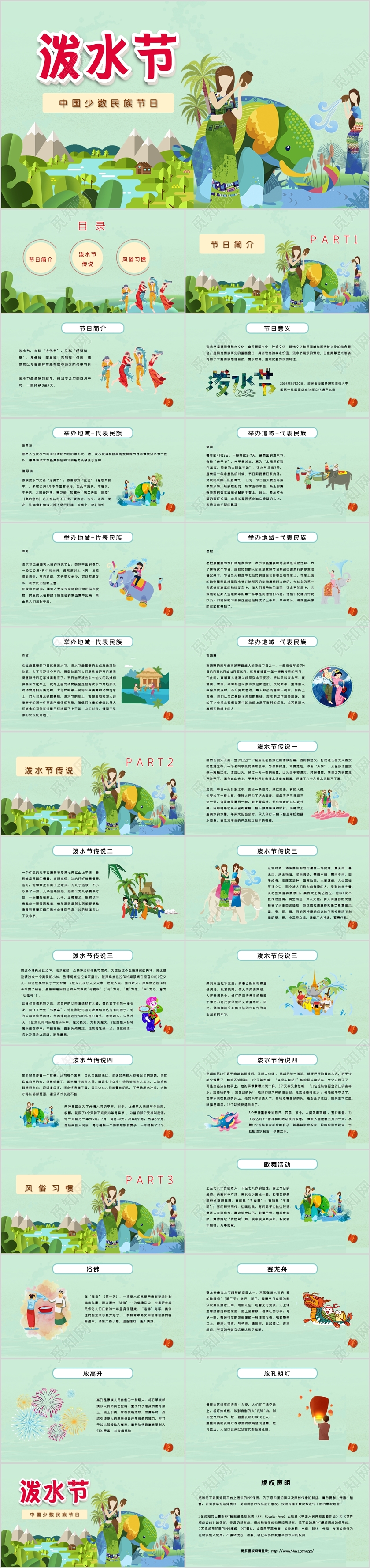 清新简洁泼水节中国少数民族传统节日介绍节日庆典PPT模板
