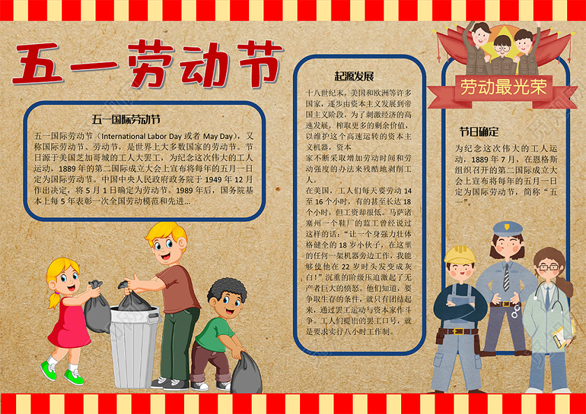 卡通插画五一劳动节农民工人劳动最光荣word小报五一劳动节小五一劳动节小报