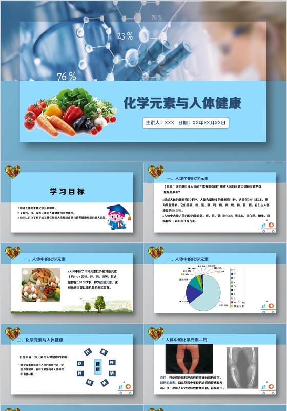 高端简约化学元素与人体健康课件PPT动态模板