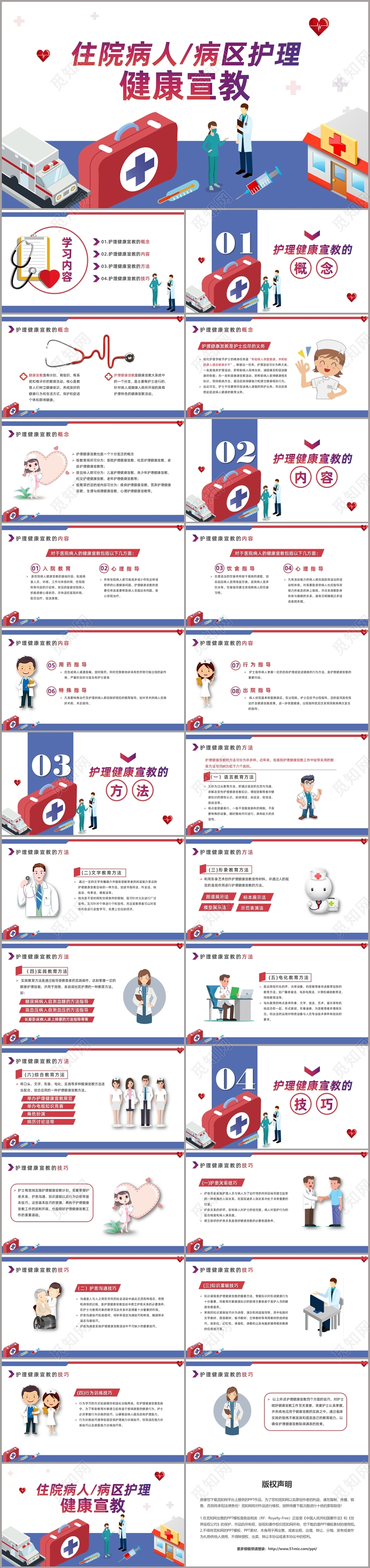 卡通简约风住院病人病区护理健康宣教PPT模板医疗护理