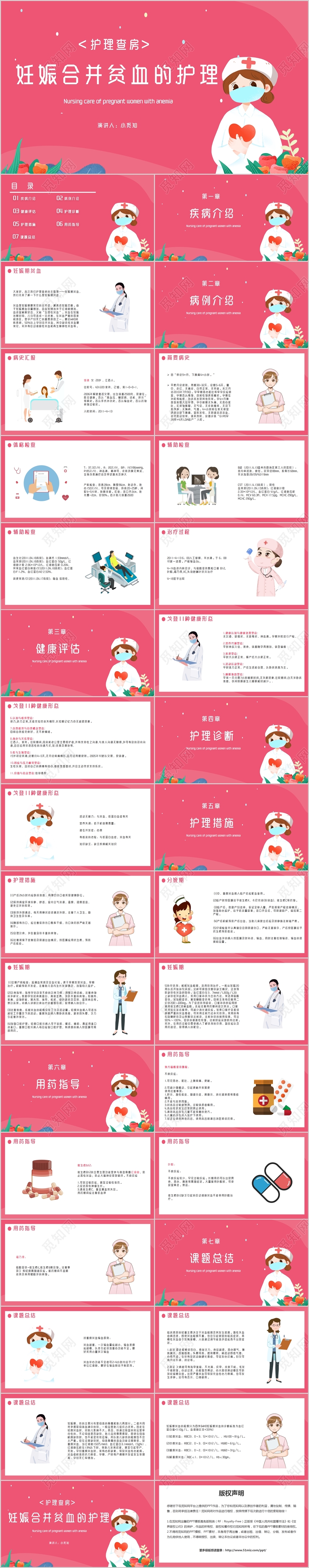 粉色简约妊娠合并贫血的护理护理查房PPT