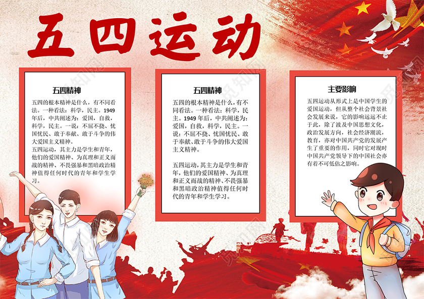 党政风红色记忆五四青年节节日小报word手抄报五四运动小报