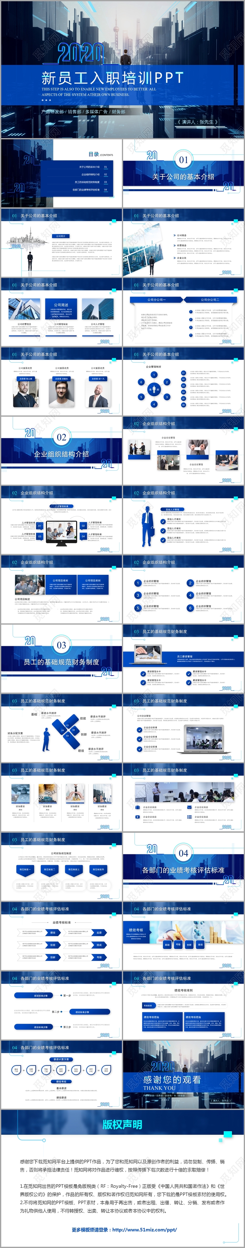 蓝色简约商务新员工入职培训ppt模板