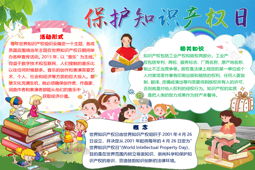 卡通简约保护世界知识产权日小报手抄报word模板