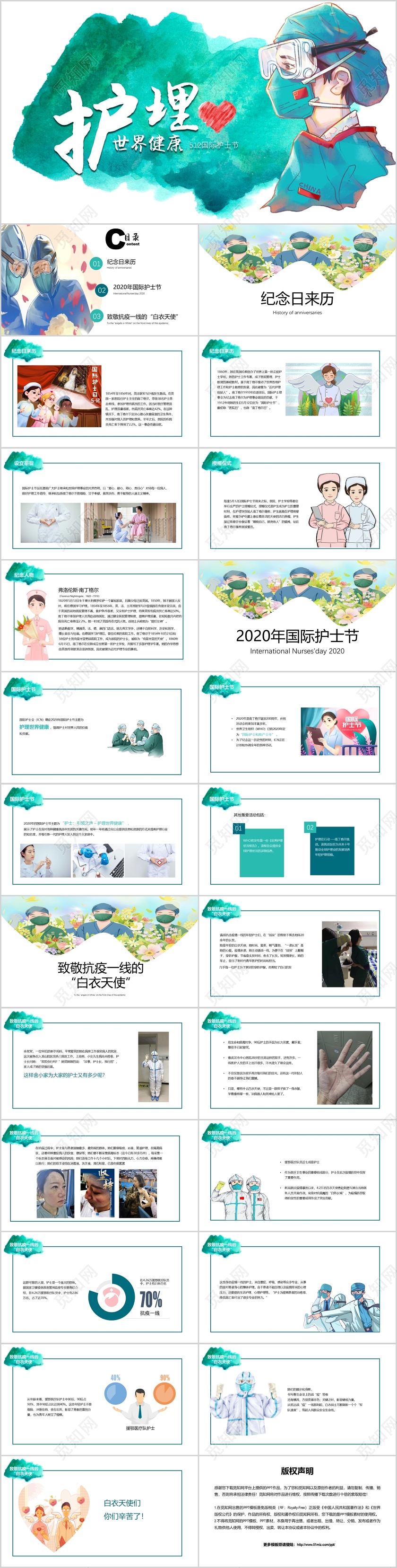 绿色简约护理世界健康国际护士节主题ppt模板
