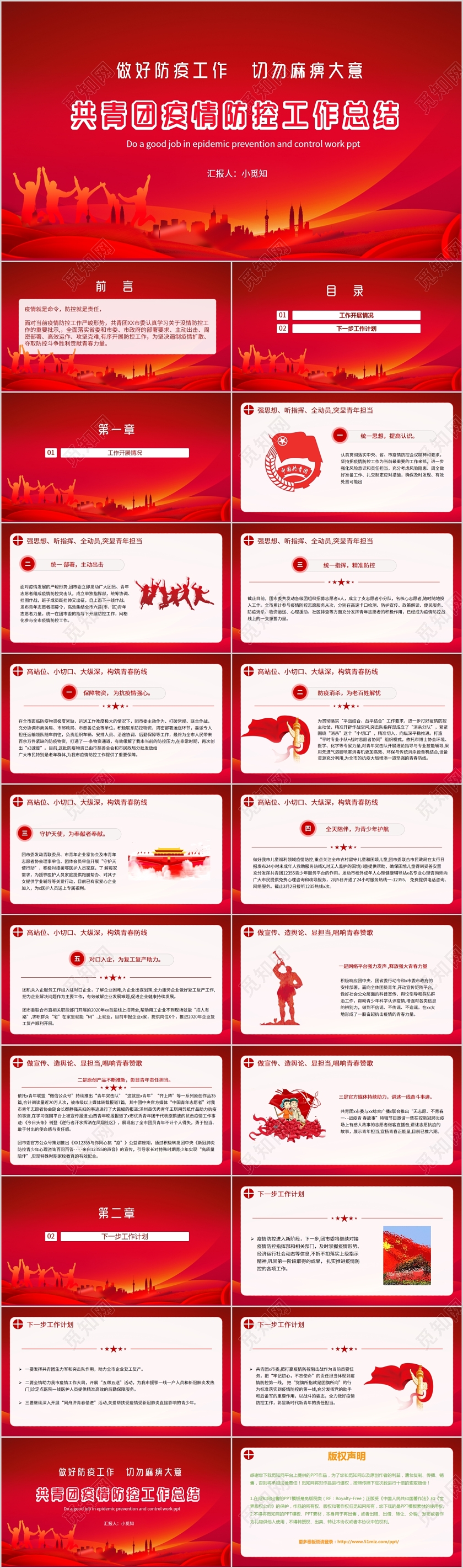 微型党课红色大气做好防疫工作切勿麻痹大意共青团疫情防控工作总结PPT模板