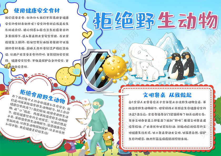 可爱卡通森林动物插画保护野生动物小报手抄报