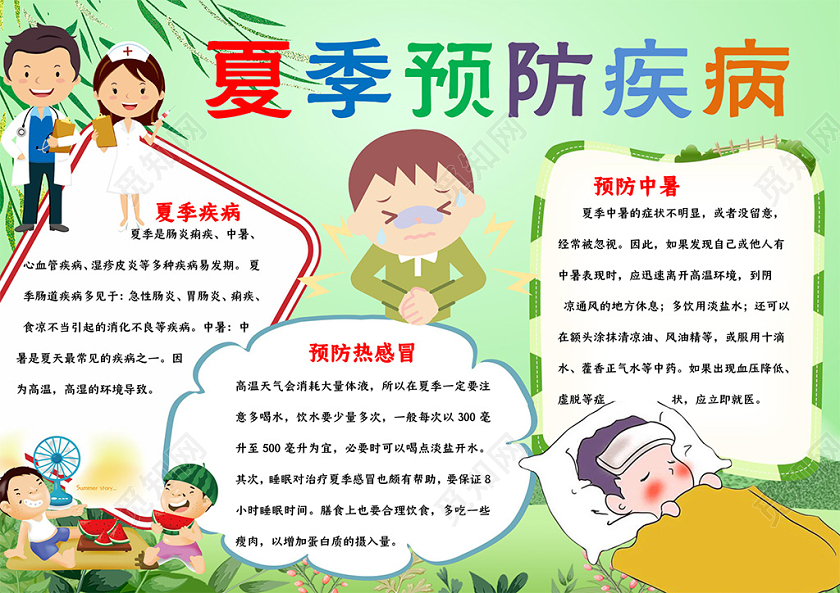 夏季疾病预防夏季急性肠道炎热感冒中暑小报夏季预防疾病