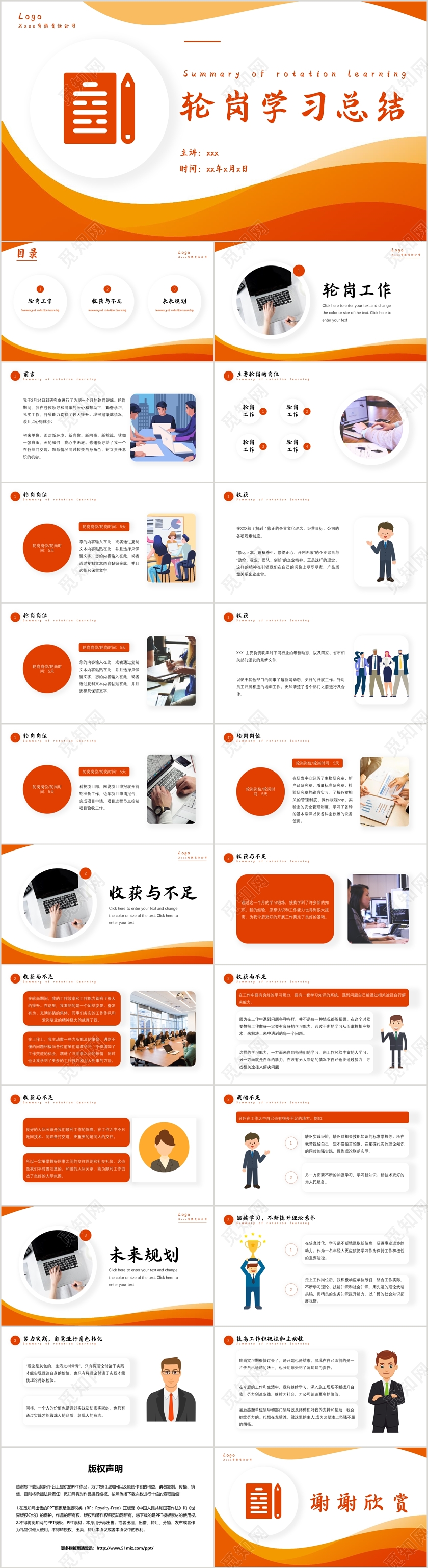 黄色简约风格企业管理轮岗学习总结PPT模板