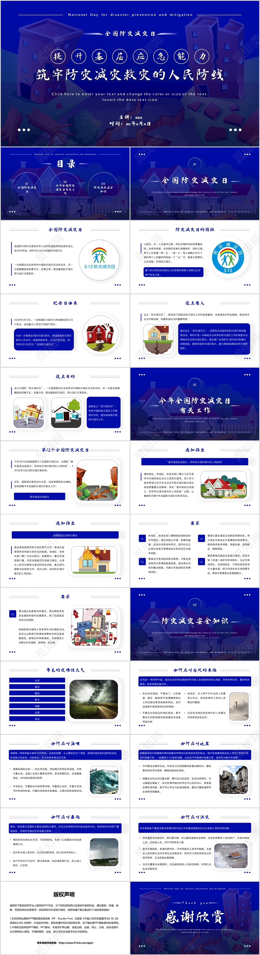 蓝色简约提升基层应急能力筑牢防灾抗灾减灾的人民防线全国防灾减灾日PPT模板