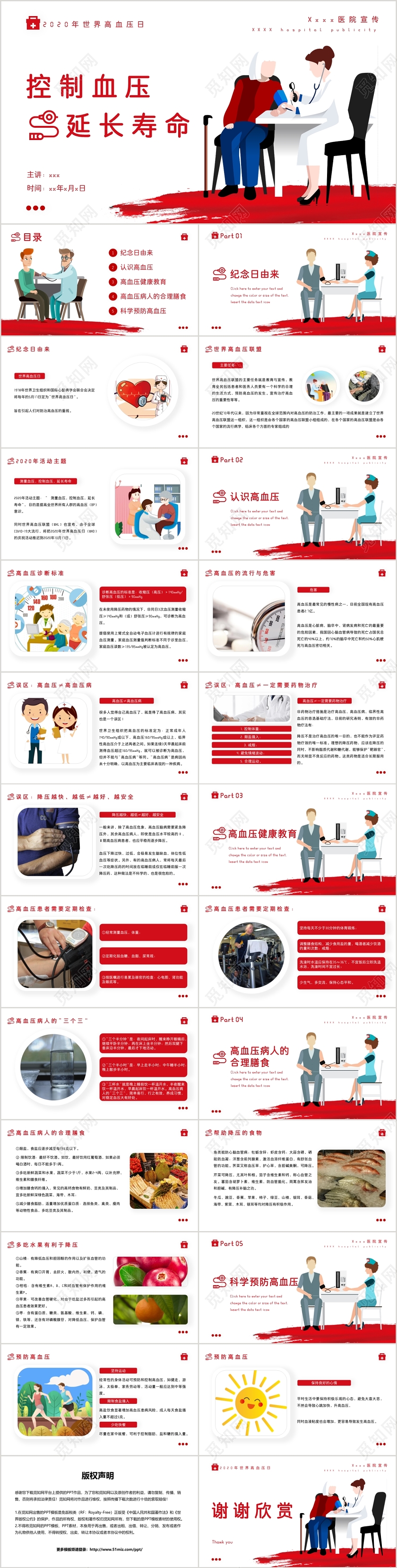 红色极简风控制血压延长寿命世界高血压日PPT模板