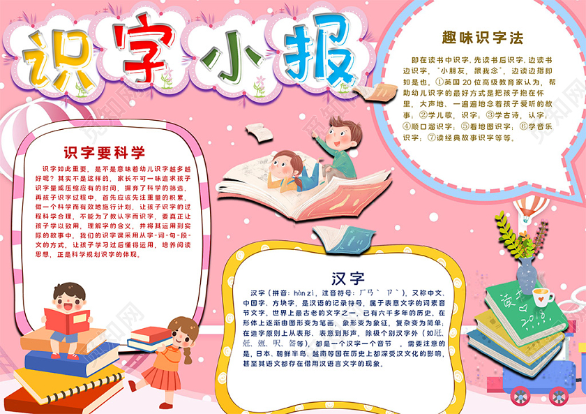 可爱卡通有趣的汉字小报文字汉字手抄报