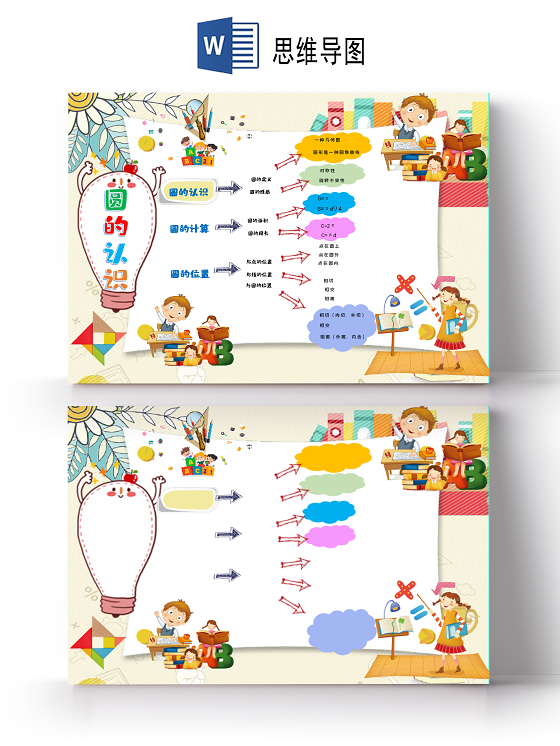 卡通圆的认识小报卡通数学图形计算思维导图小报
