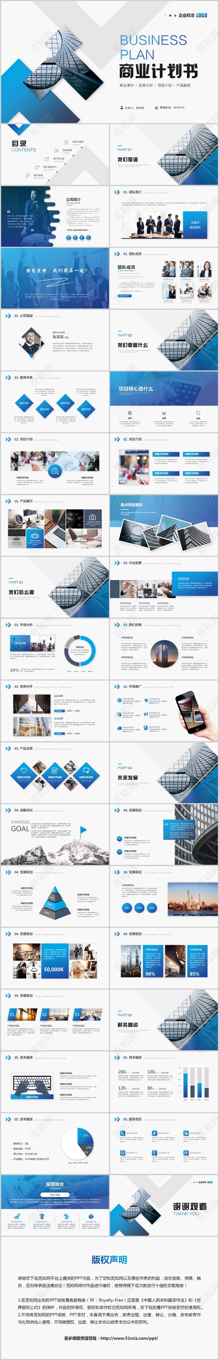 蓝色简约商务商业计划书ppt模板