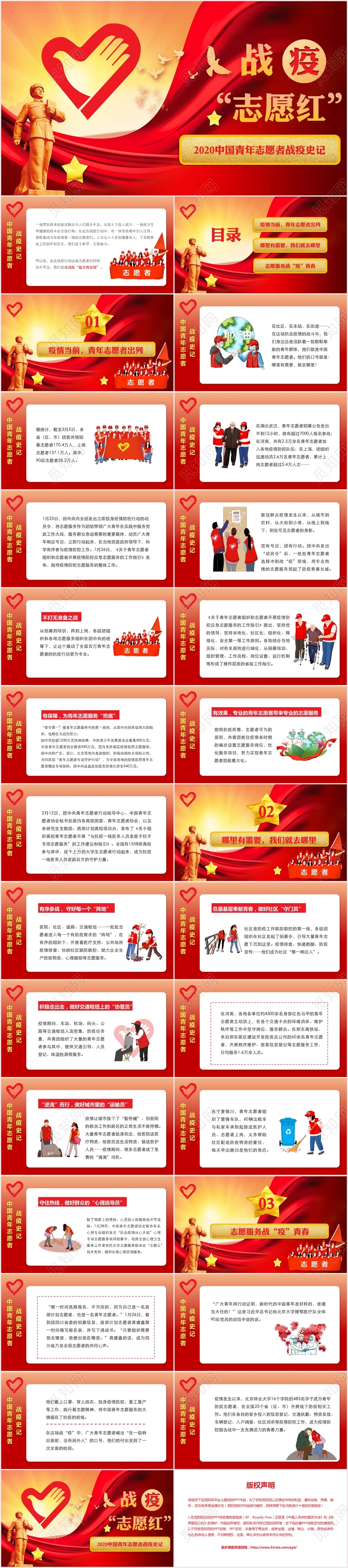 党课红色党政志愿者战疫情2020年中国志愿者战疫史记PPT模板