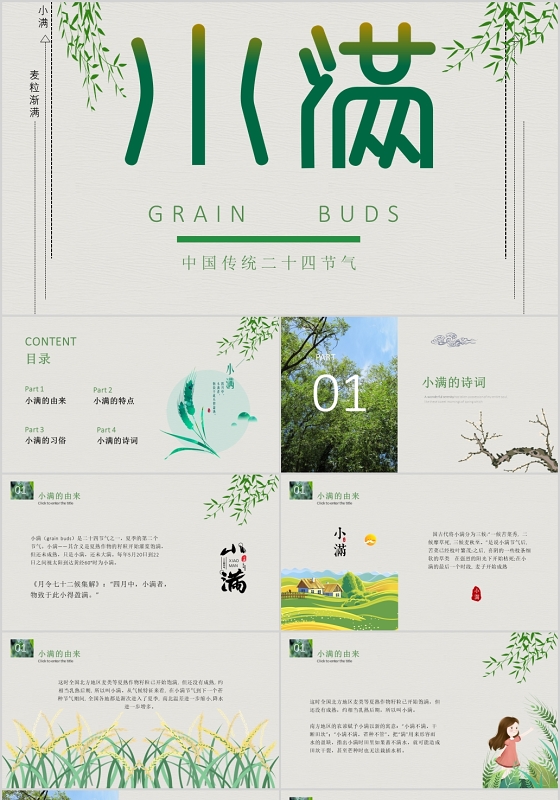 二十四节气之小满小清新节气介绍ppt模板